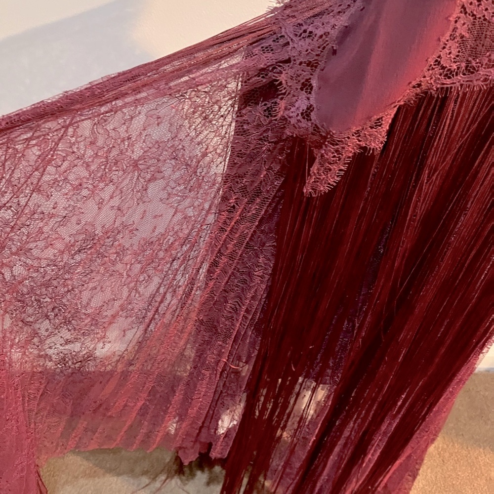 Givenchy NWT $8625. RUNWAY Burgundy Lace Fringe Pleats Dress Gown 8 - Picture 7 of 11